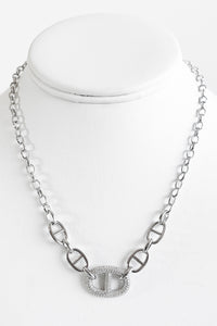 Sterling Silver Micropave Puff G Link Necklaces-230 Jewelry-NEWNYC2-Coastal Bloom Boutique, find the trendiest versions of the popular styles and looks Located in Indialantic, FL