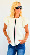 Textured Front Stripped Top - Ivory-110 Short Sleeve Tops-VOY-Coastal Bloom Boutique, find the trendiest versions of the popular styles and looks Located in Indialantic, FL