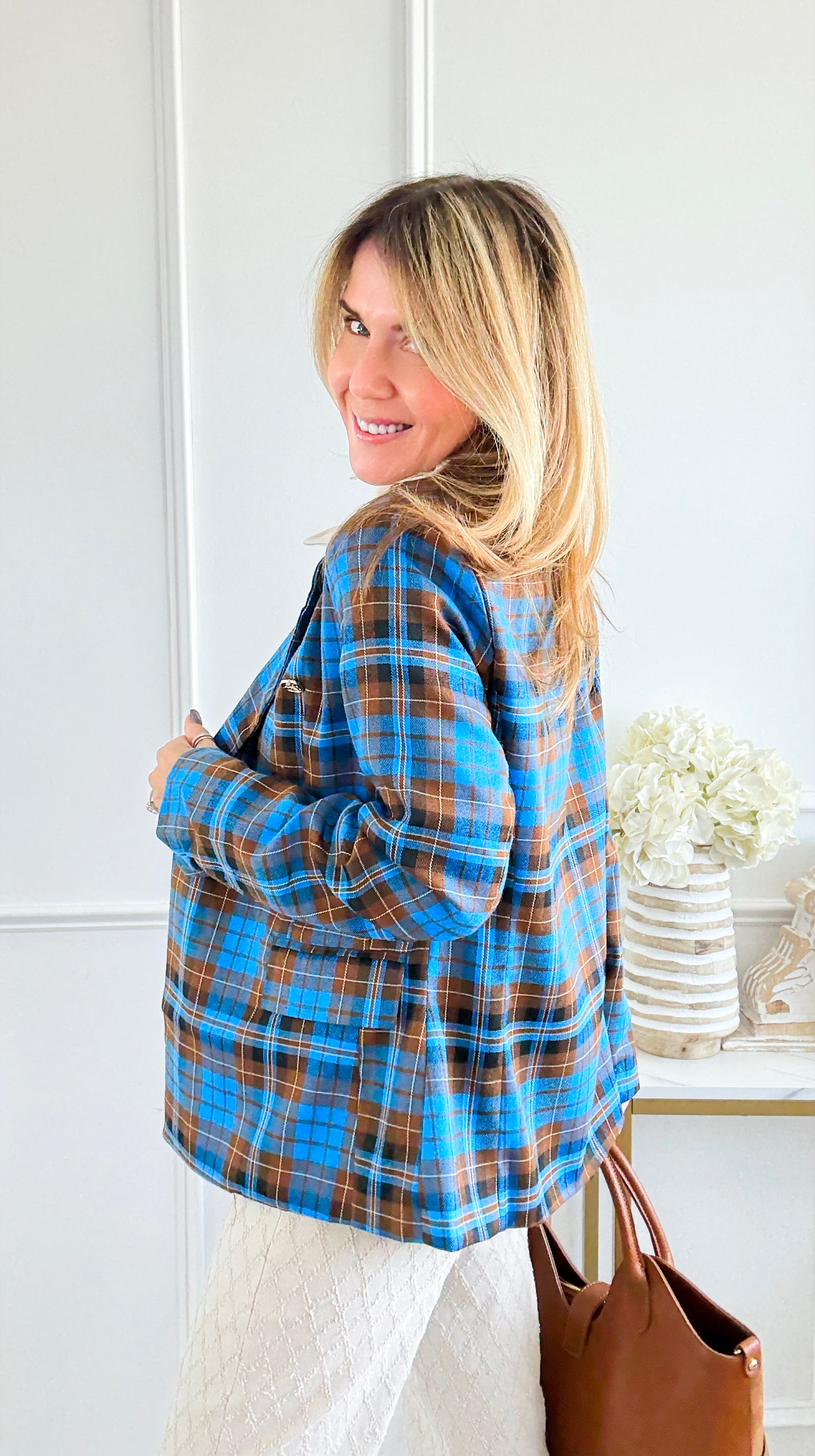 Plaid Power Blazer-160 Jackets-Rousseau-Coastal Bloom Boutique, find the trendiest versions of the popular styles and looks Located in Indialantic, FL
