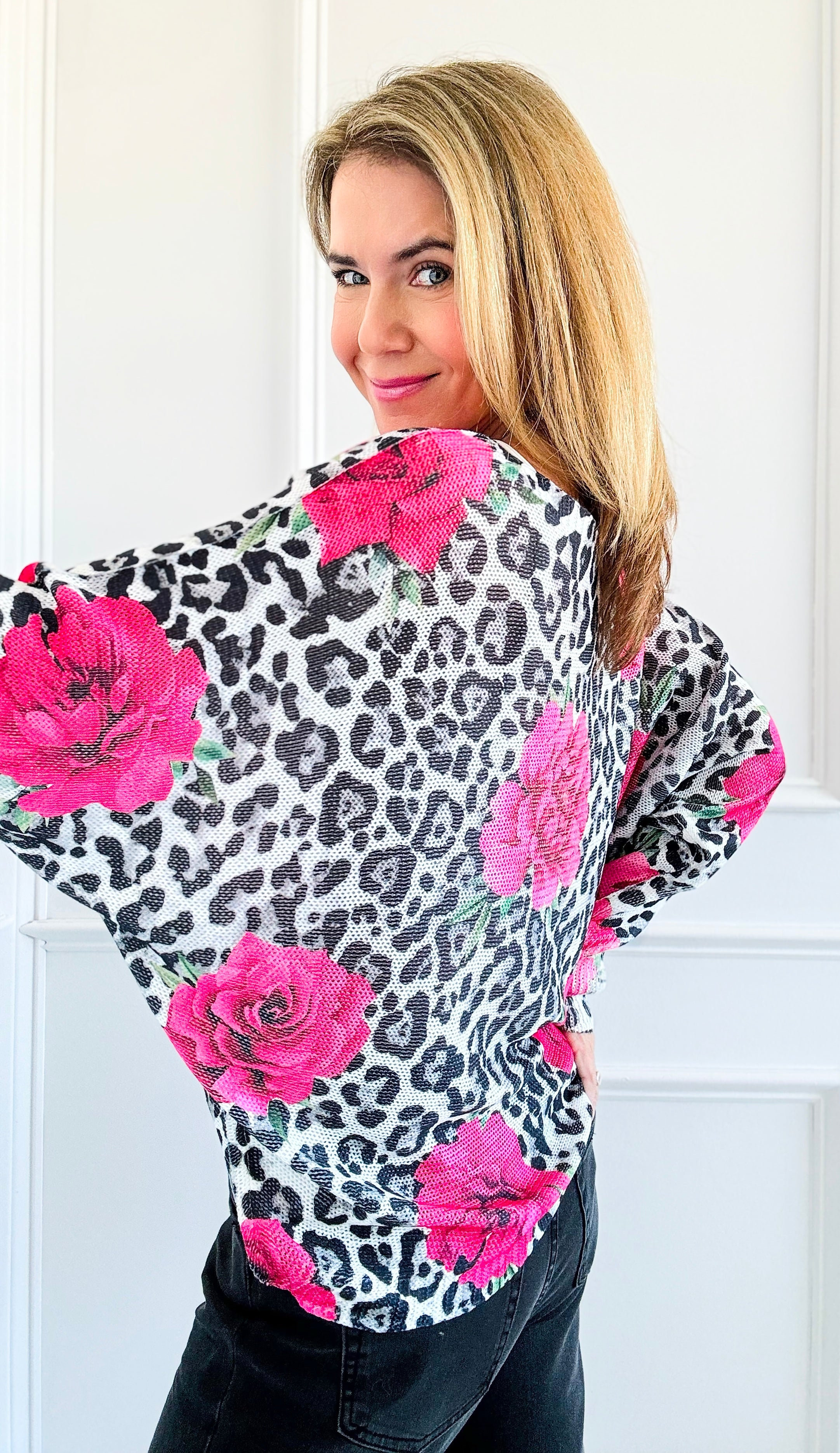 Wild Floral Italian St Tropez Knit- Fuchsia-140 Sweaters-Italianissimo-Coastal Bloom Boutique, find the trendiest versions of the popular styles and looks Located in Indialantic, FL