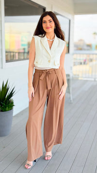 Refined Presence Tie- Front Italian Pant- Camel