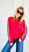 Rainbow Sleeve Statement Sweatshirt-110 Long Sleeve Tops-JODIFL-Coastal Bloom Boutique, find the trendiest versions of the popular styles and looks Located in Indialantic, FL