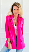Tailored 3/4 Sleeve Blazer - Fuchsia-160 Jackets-26 INTERNATIONAL-Coastal Bloom Boutique, find the trendiest versions of the popular styles and looks Located in Indialantic, FL