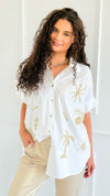 Desert Glow Embroidered Italian Button Top- White-110 short Sleeve Top-TATTOO Z-Coastal Bloom Boutique, find the trendiest versions of the popular styles and looks Located in Indialantic, FL