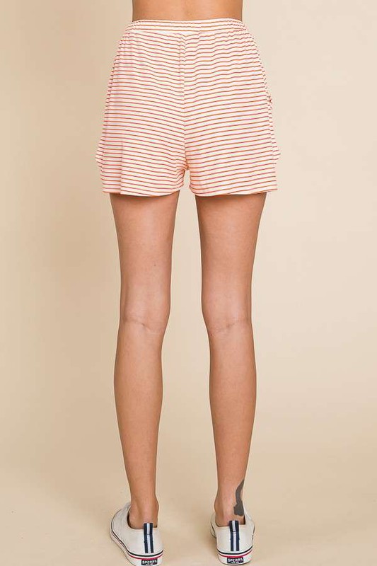 Front Tied Striped Shorts -Orange/White-170 Bottoms/Shorts-CULTURE CODE-Coastal Bloom Boutique, find the trendiest versions of the popular styles and looks Located in Indialantic, FL