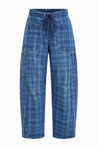 Slouch Rolled Cuff Barrel Pants - Plaid Medium