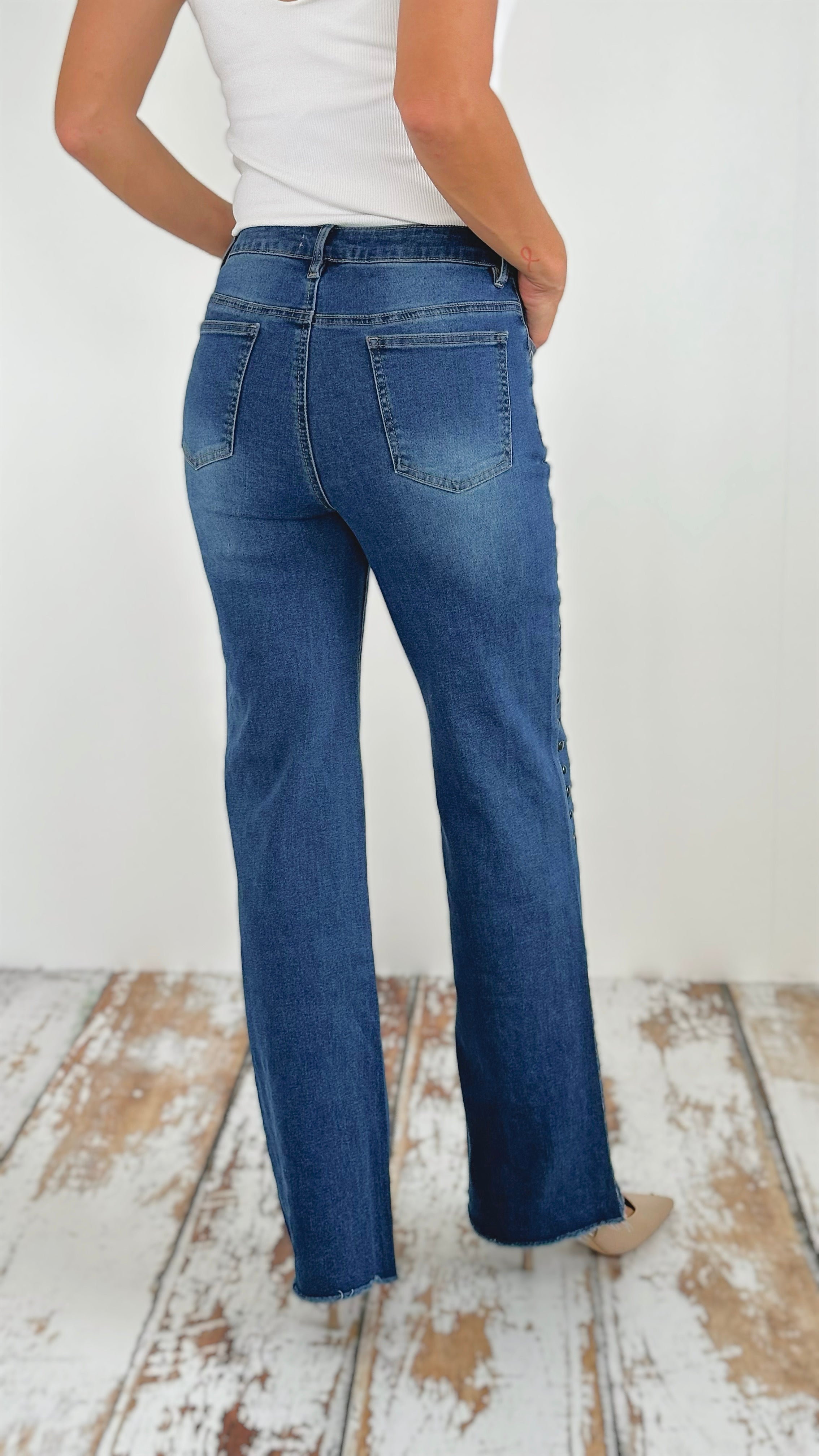 High-Waisted Studded Flare Jeans-190 Denim-JJ'S FAIRYLAND-Coastal Bloom Boutique, find the trendiest versions of the popular styles and looks Located in Indialantic, FL