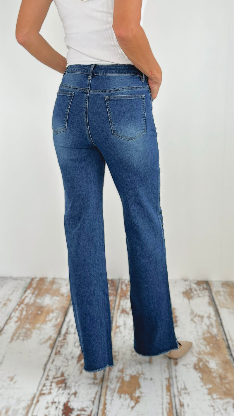 High-Waisted Studded Flare Jeans-190 Denim-JJ'S FAIRYLAND-Coastal Bloom Boutique, find the trendiest versions of the popular styles and looks Located in Indialantic, FL