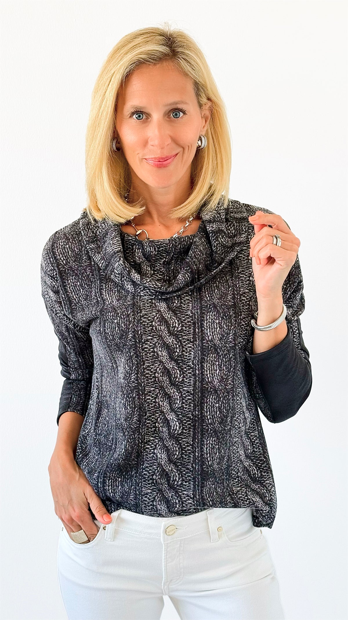 Textured Cowl Neck Sweater-140 Sweaters-Ariella-Coastal Bloom Boutique, find the trendiest versions of the popular styles and looks Located in Indialantic, FL