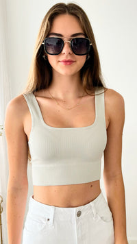 Ribbed Square Neck Cropped Tan Top - Bone-220 Intimates-Zenana-Coastal Bloom Boutique, find the trendiest versions of the popular styles and looks Located in Indialantic, FL