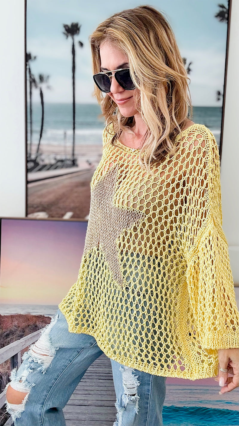 Shining Star Italian Chain Sweater - Light Yellow /Gold-140 Sweaters-Germany-Coastal Bloom Boutique, find the trendiest versions of the popular styles and looks Located in Indialantic, FL
