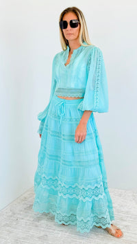 Turquoise Lace Top & Skirt Set-210 Loungewear/Sets-JJ'S FAIRYLAND-Coastal Bloom Boutique, find the trendiest versions of the popular styles and looks Located in Indialantic, FL