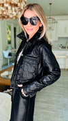 Vegan Leather Quilted Jacket - Black-150 Cardigan Layers-Dolce Cabo-Coastal Bloom Boutique, find the trendiest versions of the popular styles and looks Located in Indialantic, FL
