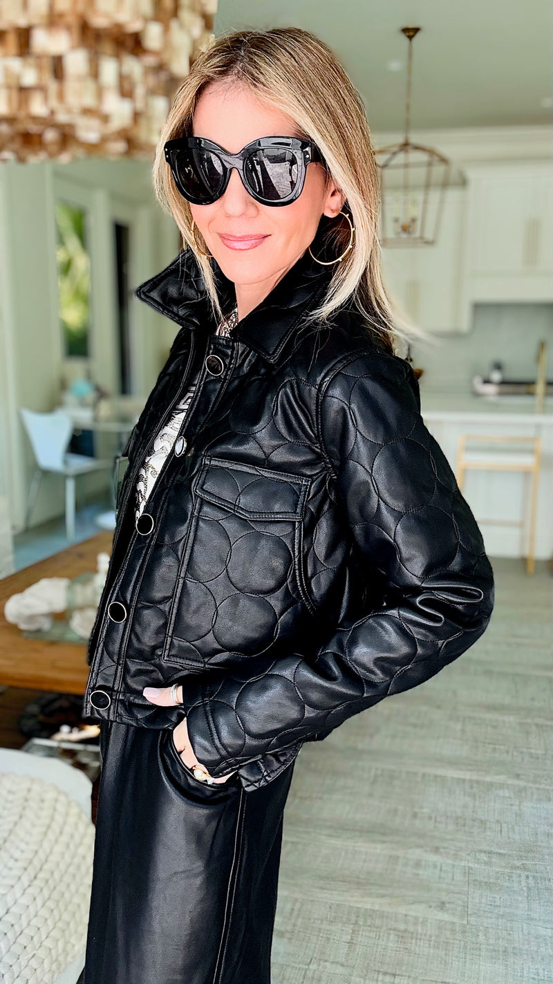 Vegan Leather Quilted Jacket - Black-150 Cardigan Layers-Dolce Cabo-Coastal Bloom Boutique, find the trendiest versions of the popular styles and looks Located in Indialantic, FL