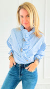 Blue Belle Italian Woven Blouse-110 Long Sleeve Tops-TATTOO Z-Coastal Bloom Boutique, find the trendiest versions of the popular styles and looks Located in Indialantic, FL