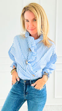 Blue Belle Italian Woven Blouse-110 Long Sleeve Tops-TATTOO Z-Coastal Bloom Boutique, find the trendiest versions of the popular styles and looks Located in Indialantic, FL