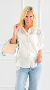 Lace & Stripe Italian Button Top-110 short Sleeve Top-TATTOO Z-Coastal Bloom Boutique, find the trendiest versions of the popular styles and looks Located in Indialantic, FL
