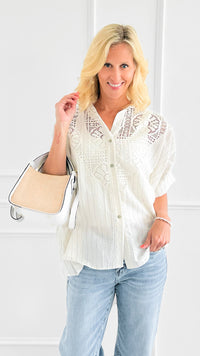 Lace & Stripe Italian Button Top-110 short Sleeve Top-TATTOO Z-Coastal Bloom Boutique, find the trendiest versions of the popular styles and looks Located in Indialantic, FL