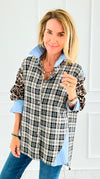 Plaid Instinct Italian Button Down Blouse-110 Long Sleeve Tops-TATTOO Z-Coastal Bloom Boutique, find the trendiest versions of the popular styles and looks Located in Indialantic, FL