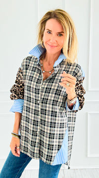 Plaid Instinct Italian Button Down Blouse-110 Long Sleeve Tops-TATTOO Z-Coastal Bloom Boutique, find the trendiest versions of the popular styles and looks Located in Indialantic, FL