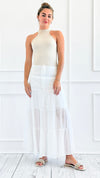 Sunset Tiered Maxi Skirt - White-170 Bottoms-HYFVE-Coastal Bloom Boutique, find the trendiest versions of the popular styles and looks Located in Indialantic, FL