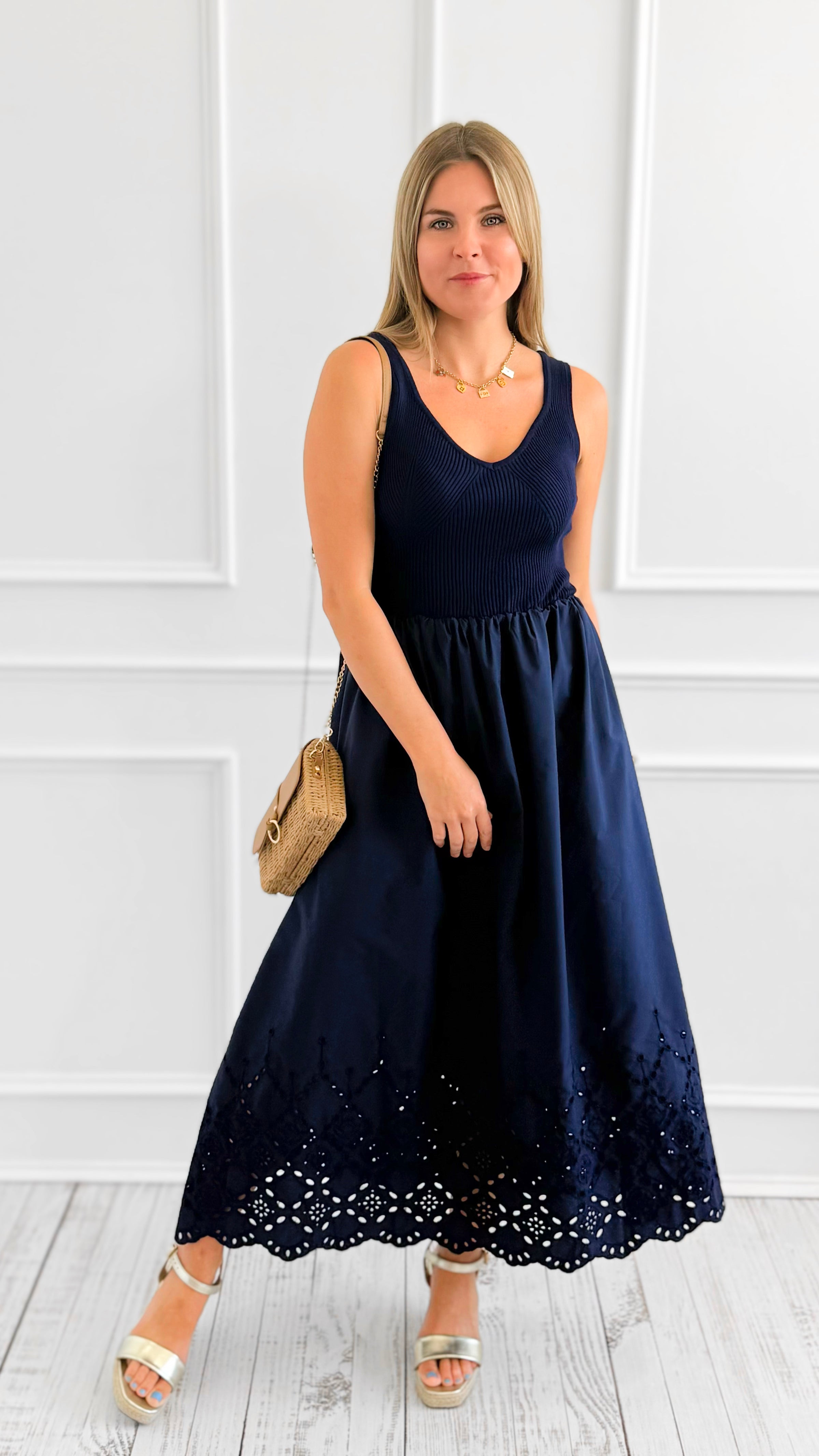 Moonlight Stroll Eyelet Dress-200 Dresses/Jumpsuits/Rompers-Blu Pepper-Coastal Bloom Boutique, find the trendiest versions of the popular styles and looks Located in Indialantic, FL