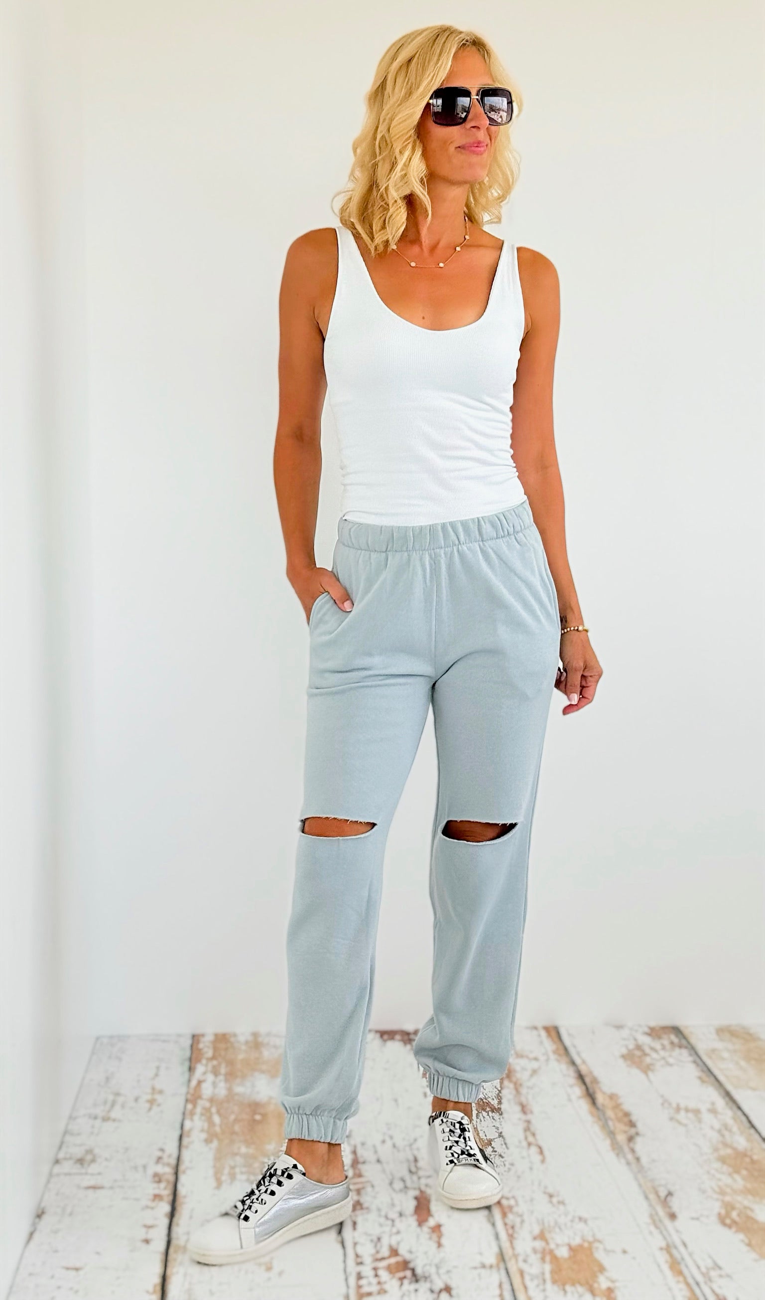 Fleece Slit Jogger - Slate Blue-180 Joggers-reflex-Coastal Bloom Boutique, find the trendiest versions of the popular styles and looks Located in Indialantic, FL