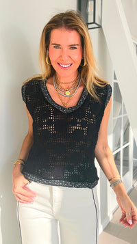 Midnight Lace Trim Top