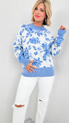 Floral Ribbed Knit Sweater-140 Sweaters-listicle-Coastal Bloom Boutique, find the trendiest versions of the popular styles and looks Located in Indialantic, FL