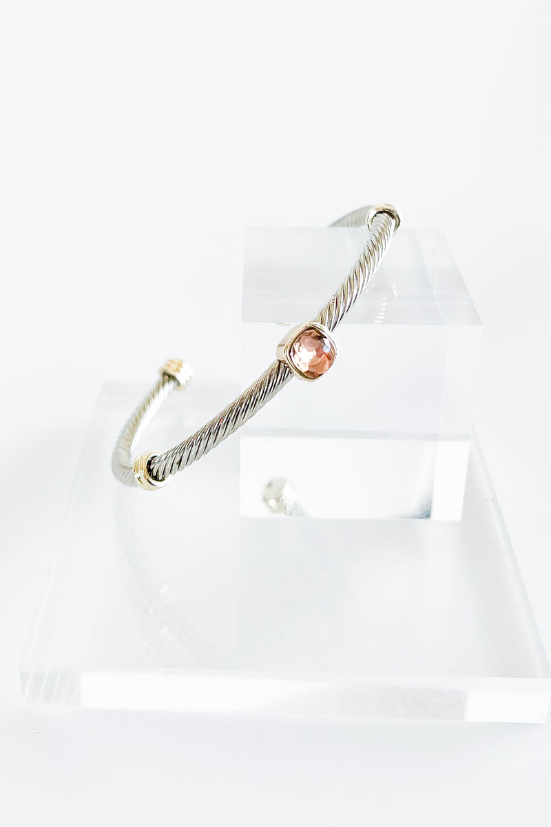 Cable Twist Two Tone CZ Stone Cuff Bracelet-230 Jewelry-NYC-Coastal Bloom Boutique, find the trendiest versions of the popular styles and looks Located in Indialantic, FL