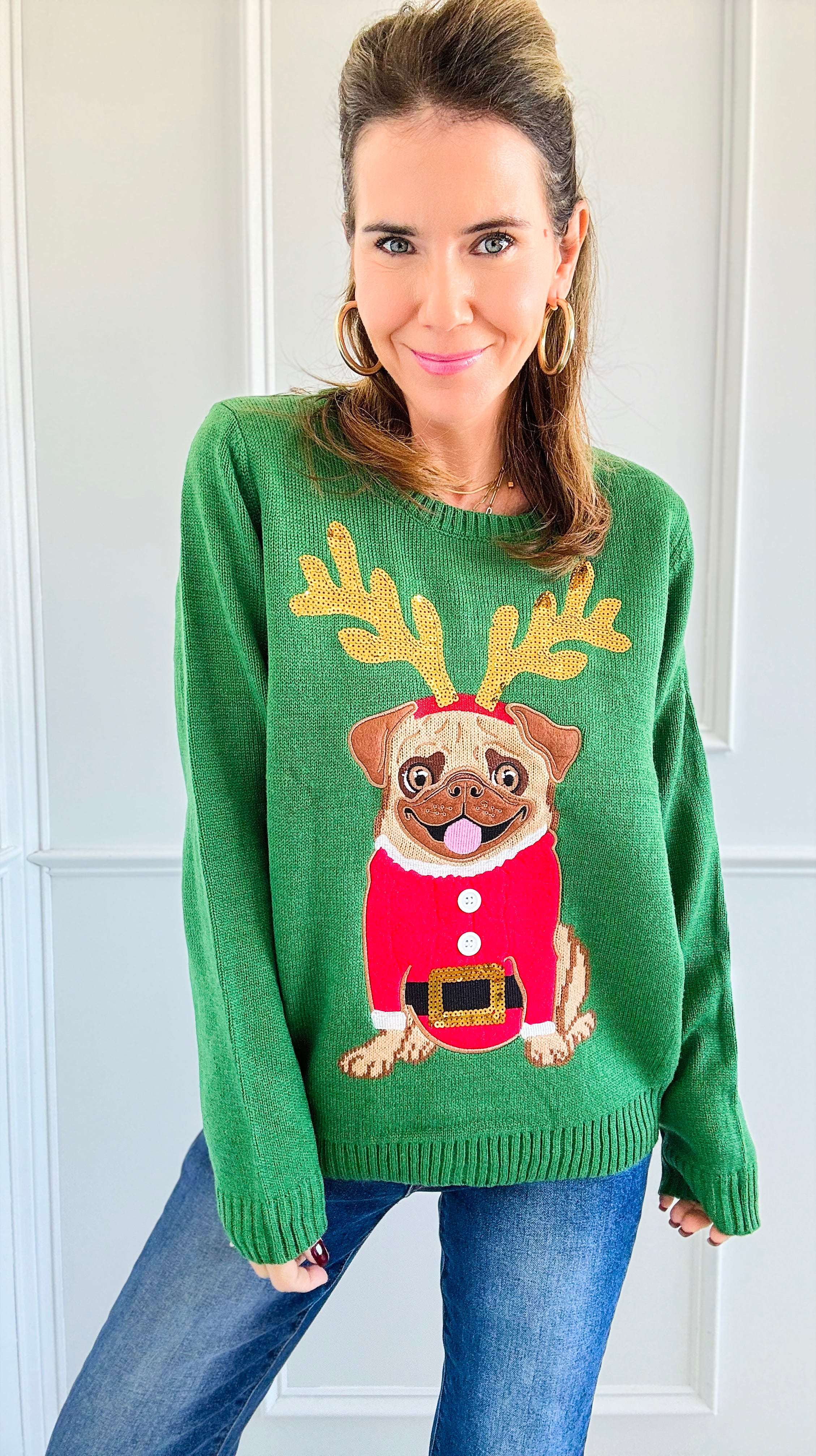 Merry Pugmas Sweater Coastal Bloom