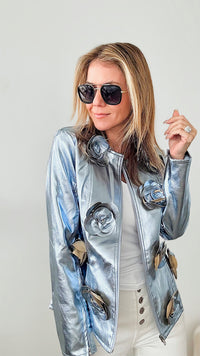 Bloom on the Moon Metallic Jacket-160 Jackets-JJ's Fairyland-Coastal Bloom Boutique, find the trendiest versions of the popular styles and looks Located in Indialantic, FL