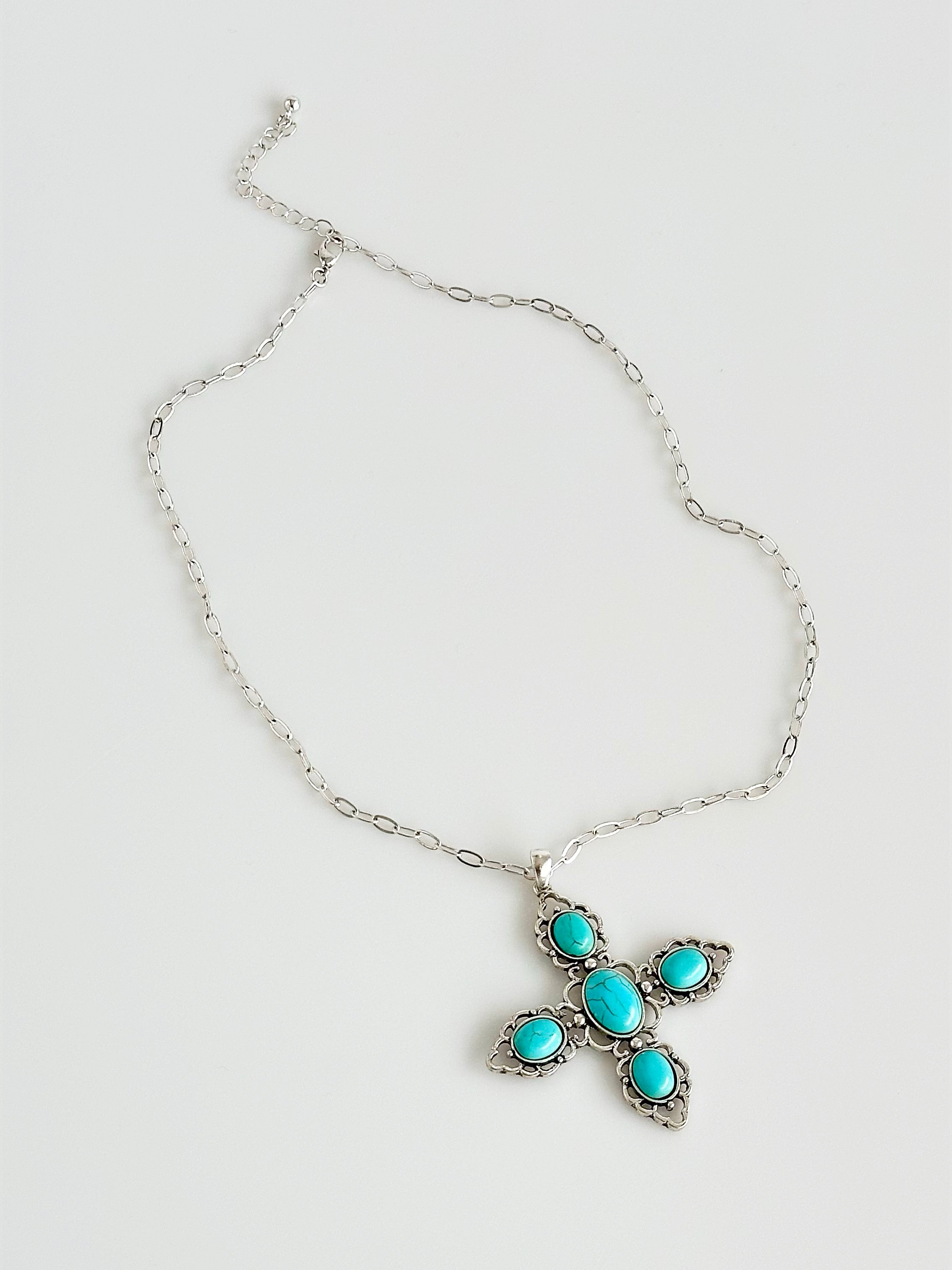 Turquoise Cross Pendant Necklace-230 Jewelry-NYW-Coastal Bloom Boutique, find the trendiest versions of the popular styles and looks Located in Indialantic, FL