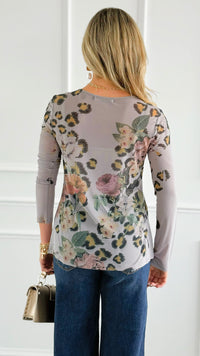 Wild Beauty Long Sleeved Mesh Top - Grey-110 Long Sleeve Tops-Origami Fashion Inc-Coastal Bloom Boutique, find the trendiest versions of the popular styles and looks Located in Indialantic, FL