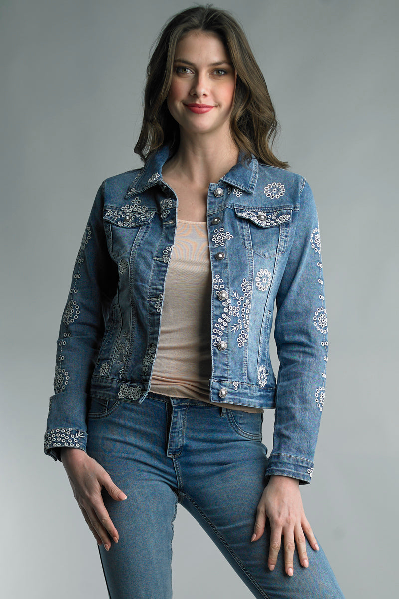 Italian Floral Embroidered Denim Jacket-160 Jackets-Tempo-Coastal Bloom Boutique, find the trendiest versions of the popular styles and looks Located in Indialantic, FL