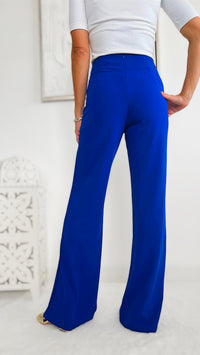 Gold Buckle Wide Pants - Royal Blue-170 Bottoms-HIGH MJ-Coastal Bloom Boutique, find the trendiest versions of the popular styles and looks Located in Indialantic, FL