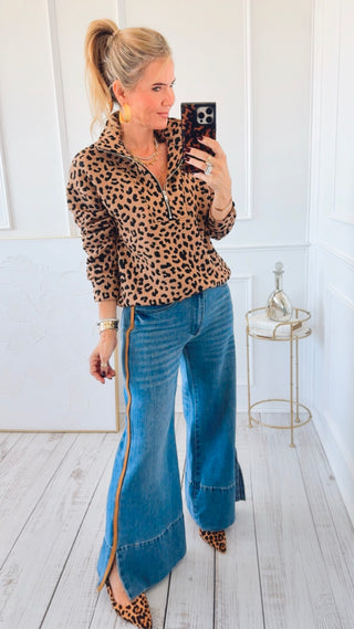 Wide Leg Flare Side Stripe Denim Jeans