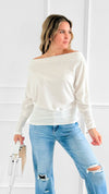 Somewhere Shoulder Knit Top - Off White-130 Long Sleeve Tops-Charlotte Avery-Coastal Bloom Boutique, find the trendiest versions of the popular styles and looks Located in Indialantic, FL