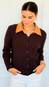 Cable Stitch Italian Button Cardigan- Chocolate-170 Bottoms-Italianissimo-Coastal Bloom Boutique, find the trendiest versions of the popular styles and looks Located in Indialantic, FL