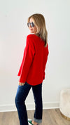 Soho Italian V-Neck Pullover - Red-140 Sweaters-Italianissimo-Coastal Bloom Boutique, find the trendiest versions of the popular styles and looks Located in Indialantic, FL