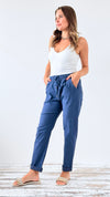 Spring Italian Jogger Pant- Denim Blue-180 Joggers-Italianissimo-Coastal Bloom Boutique, find the trendiest versions of the popular styles and looks Located in Indialantic, FL