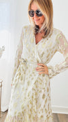 Metallic Spotted Wrap Maxi Dress - Ivory-200 Dresses/Jumpsuits/Rompers-en creme-Coastal Bloom Boutique, find the trendiest versions of the popular styles and looks Located in Indialantic, FL