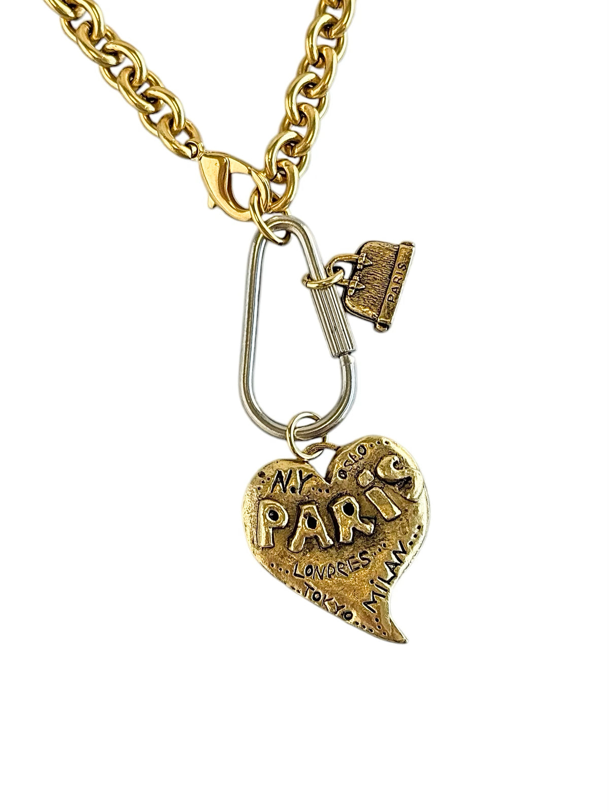 Chunky Paris Heart Two Tone Long Necklace-230 Jewelry-YOCHI-Coastal Bloom Boutique, find the trendiest versions of the popular styles and looks Located in Indialantic, FL