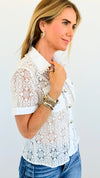 Embroidered Collar Lace Blouse - White-110 Short Sleeve Tops-LA' ROS-Coastal Bloom Boutique, find the trendiest versions of the popular styles and looks Located in Indialantic, FL