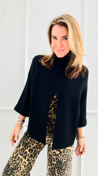 Chic Split Italian Sweater- Black-140 Sweaters-Italianissimo-Coastal Bloom Boutique, find the trendiest versions of the popular styles and looks Located in Indialantic, FL