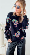 On the Loose Sequin Relaxed Sweatshirt - Black/Colorful-130 Long Sleeve Tops-Fantastic Fawn-Coastal Bloom Boutique, find the trendiest versions of the popular styles and looks Located in Indialantic, FL