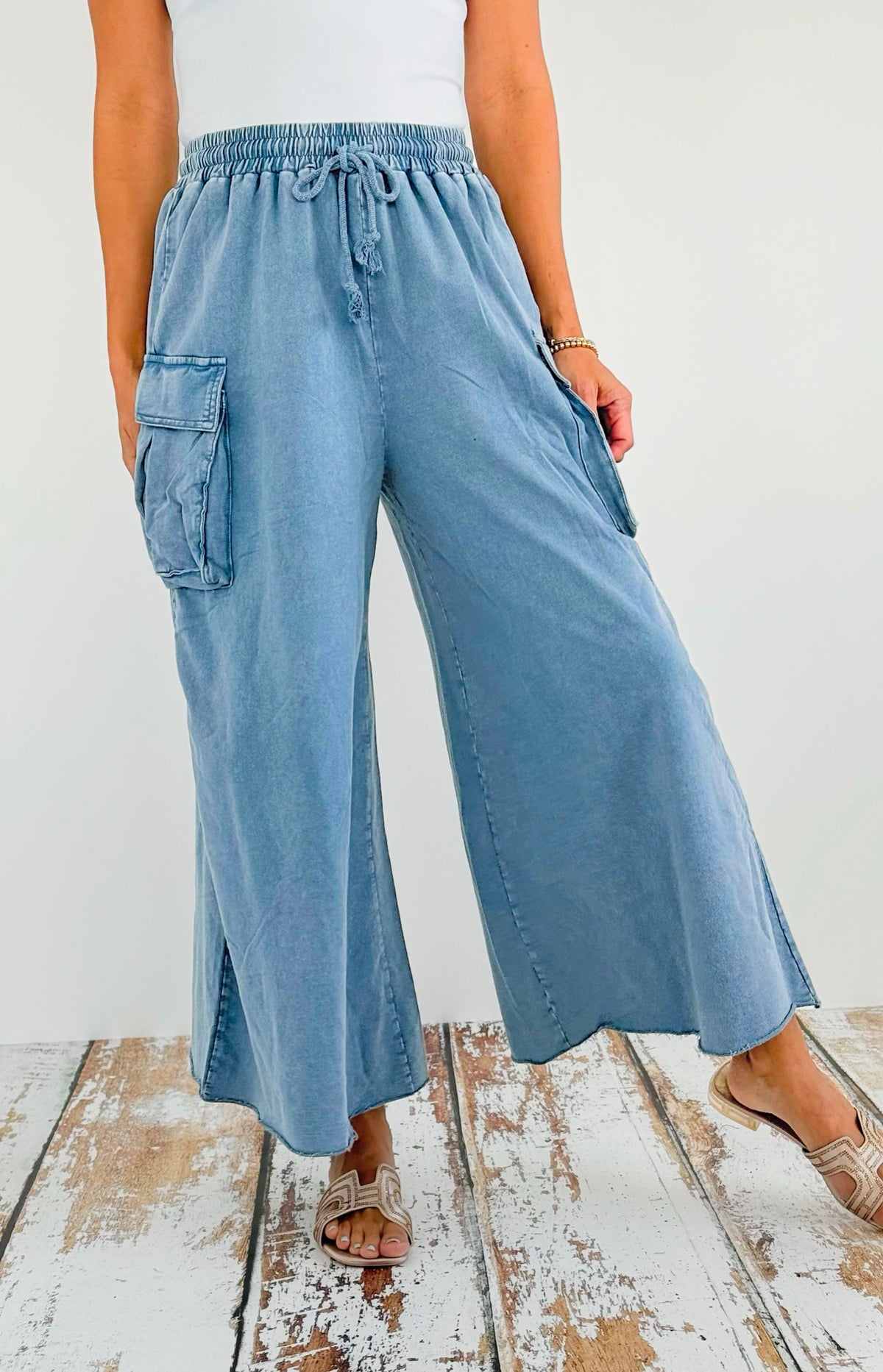 Mineral Washed Cargo Pants - Vintage Denim-170 Bottoms-EASEL-Coastal Bloom Boutique, find the trendiest versions of the popular styles and looks Located in Indialantic, FL