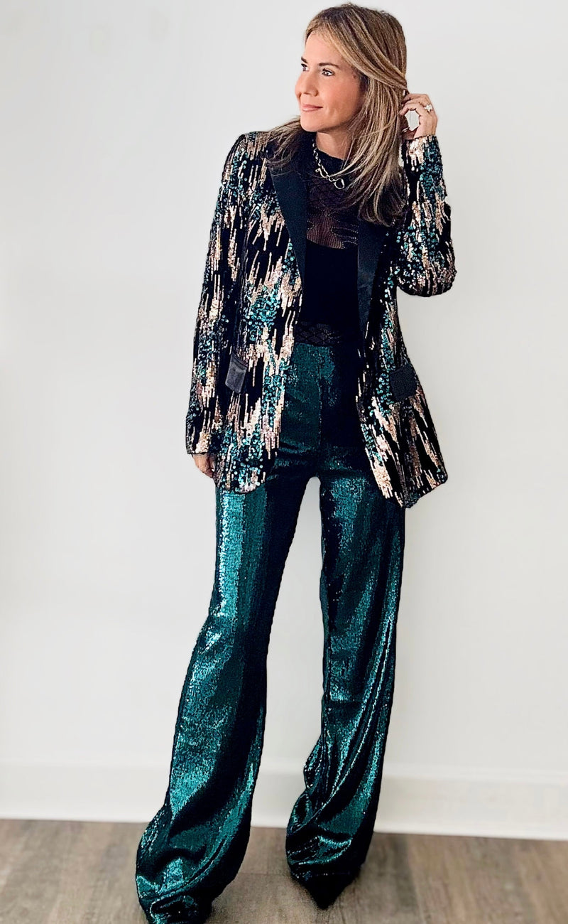 Sequin Party Jacket - Green-160 Jackets-High MJ-Coastal Bloom Boutique, find the trendiest versions of the popular styles and looks Located in Indialantic, FL