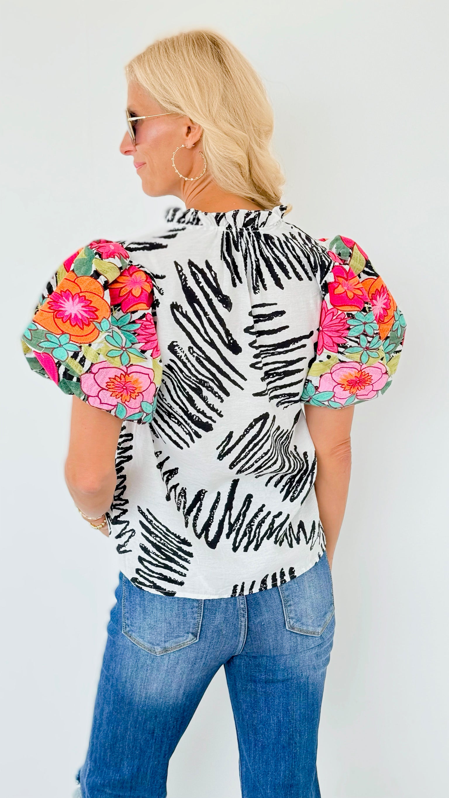 Spring Embroidered Puff Sleeve Blouse-110 Short Sleeve Tops-THML-Coastal Bloom Boutique, find the trendiest versions of the popular styles and looks Located in Indialantic, FL