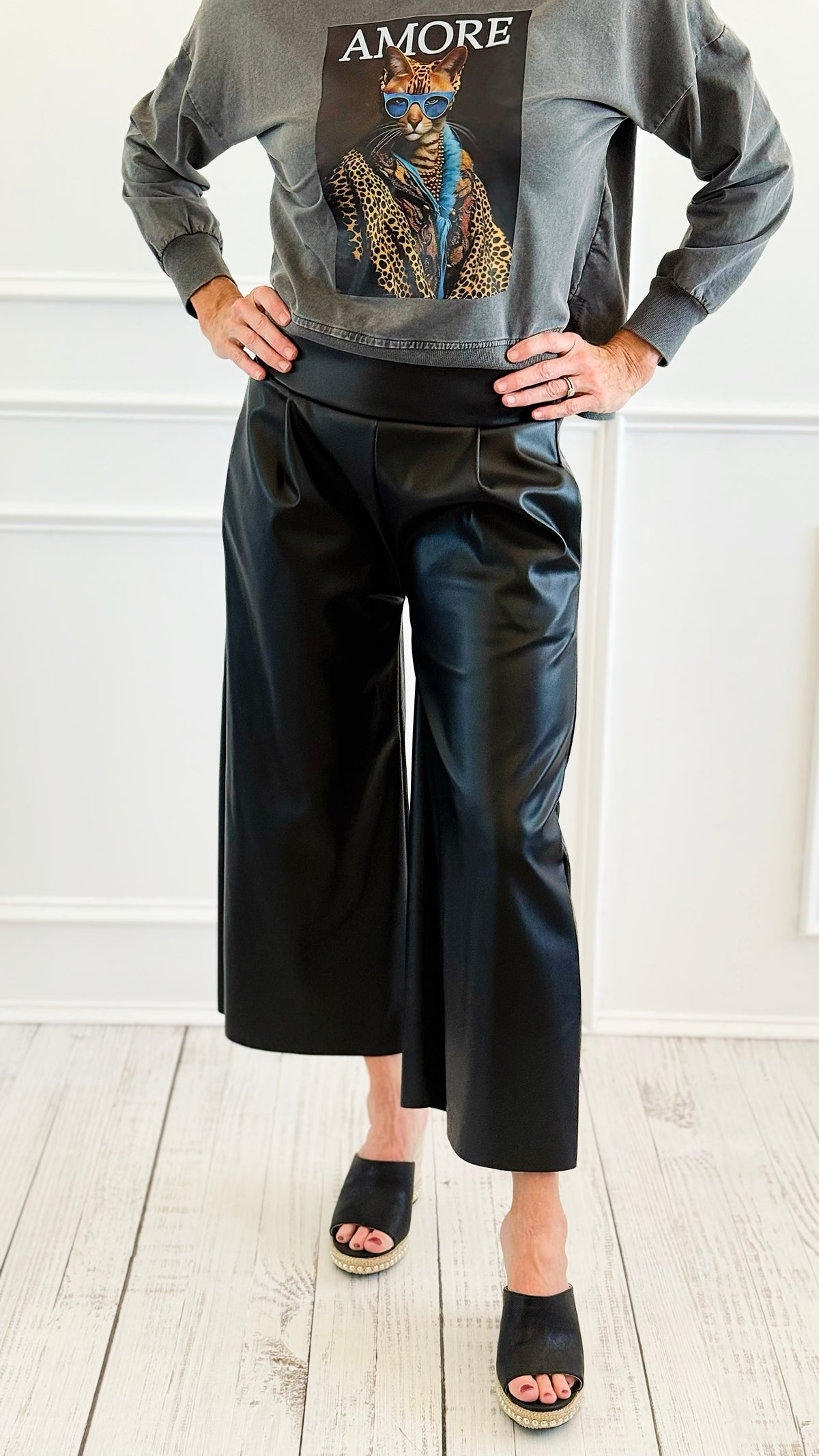 Allure Faux Leather Italian Wide- Leg Pant-100 Pants-AZUL MONACO-Coastal Bloom Boutique, find the trendiest versions of the popular styles and looks Located in Indialantic, FL